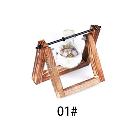 New Hydroponic Plant Vases Glass Vase Planter Terrarium Table Desktop Bonsai Flower Pot Hanging Pots with Wooden Tray Home Decor
