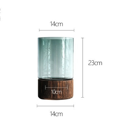 New List Solid Wood Base Glass Vase Luxury Living Room Decoration Figurines Wedding Decor Bedside Plants Holder Crafts Gift
