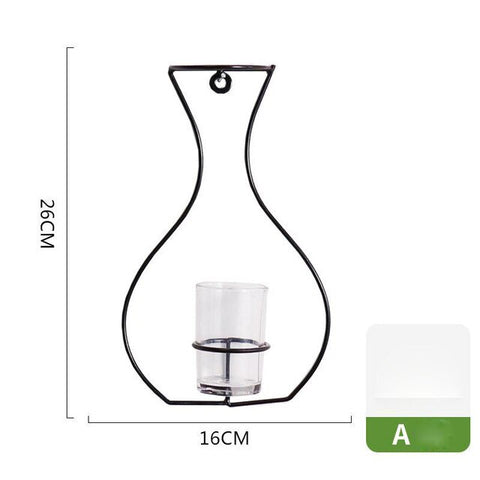 Flowers Vases Nordic Wall Metal Vase Plant Dried Floral Holder Black Line Wrought Iron for Home/Wedding Corridor Decoration G054