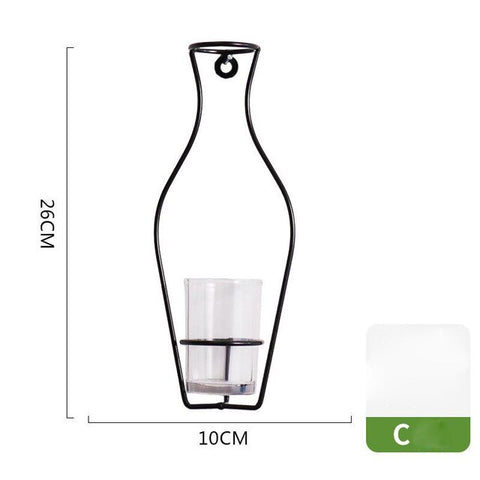 Flowers Vases Nordic Wall Metal Vase Plant Dried Floral Holder Black Line Wrought Iron for Home/Wedding Corridor Decoration G054