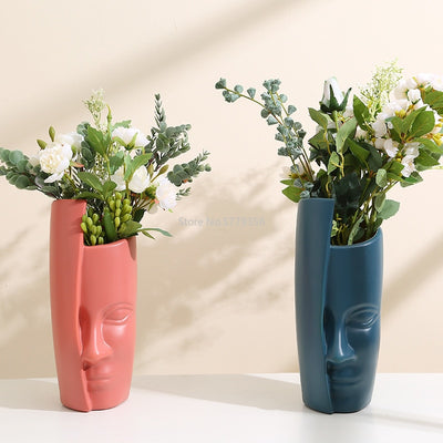 Nordic Plastic Imitation Glaze Vase Anti-ceramic Face Vase Modern Minimalist Abstract Flower Arrangement Home Decoration