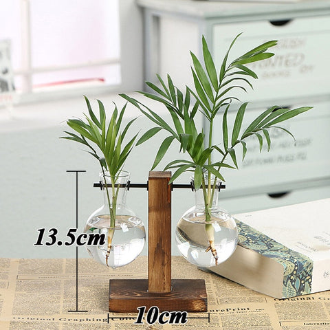 Dropshipping Terrarium Creative Hydroponic Plant Transparent Vase Wooden Frame decoration Glass Tabletop Plant Bonsai Decor