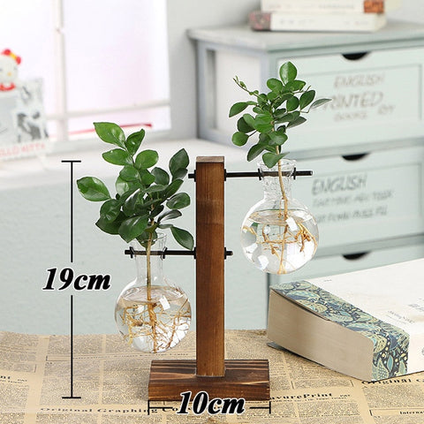 Dropshipping Terrarium Creative Hydroponic Plant Transparent Vase Wooden Frame decoration Glass Tabletop Plant Bonsai Decor