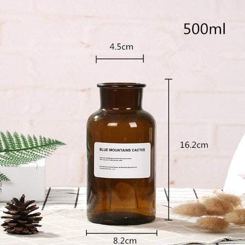 48h Glass Vase Flower Pot Flower Basket Flower Vase Decoration Home Nordic Decoration Dried Flower Hydroponic Small Brown Bottle