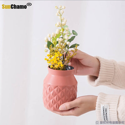 Creative Flower Vase Imitation Ceramic Glaze  Anti-fall Vases Wedding Living Room Home Decoration  Flower Arrangement