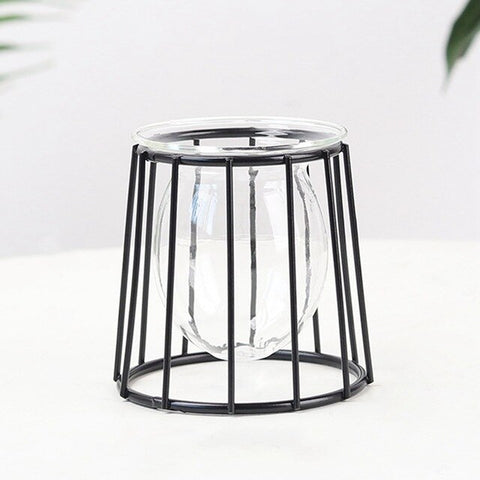 Nordic Golden Glass Vase Terrarium Geometric Iron Line Vase Hydroponic Plant Flower Vase Metal Plant Holder Home Decor Modern