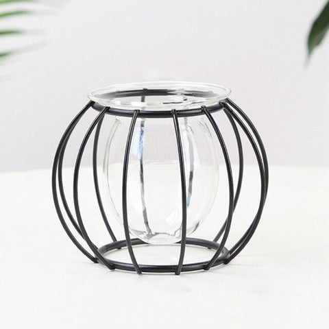 Nordic Golden Glass Vase Terrarium Geometric Iron Line Vase Hydroponic Plant Flower Vase Metal Plant Holder Home Decor Modern