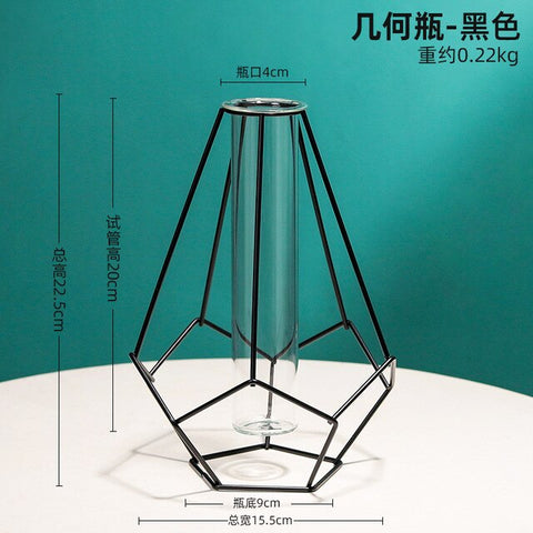 Nordic Golden Glass Vase Terrarium Geometric Iron Line Vase Hydroponic Plant Flower Vase Metal Plant Holder Home Decor Modern