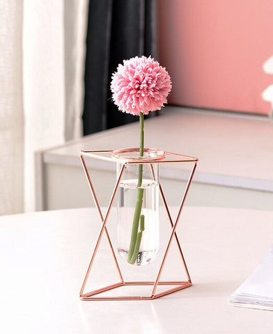 Nordic Creative Vase Home Decor Golden Glass Vase Hydroponic Plant Holder Iron Line Flowers Ornament Home Garden Decoration