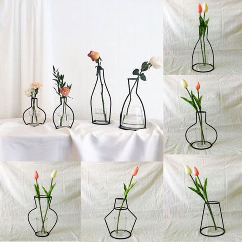 New Style Home Party Decoration Retro Iron Line Flowers Vase Metal Plant Holder Modern Solid Home Decor Nordic Styles Iron Vase